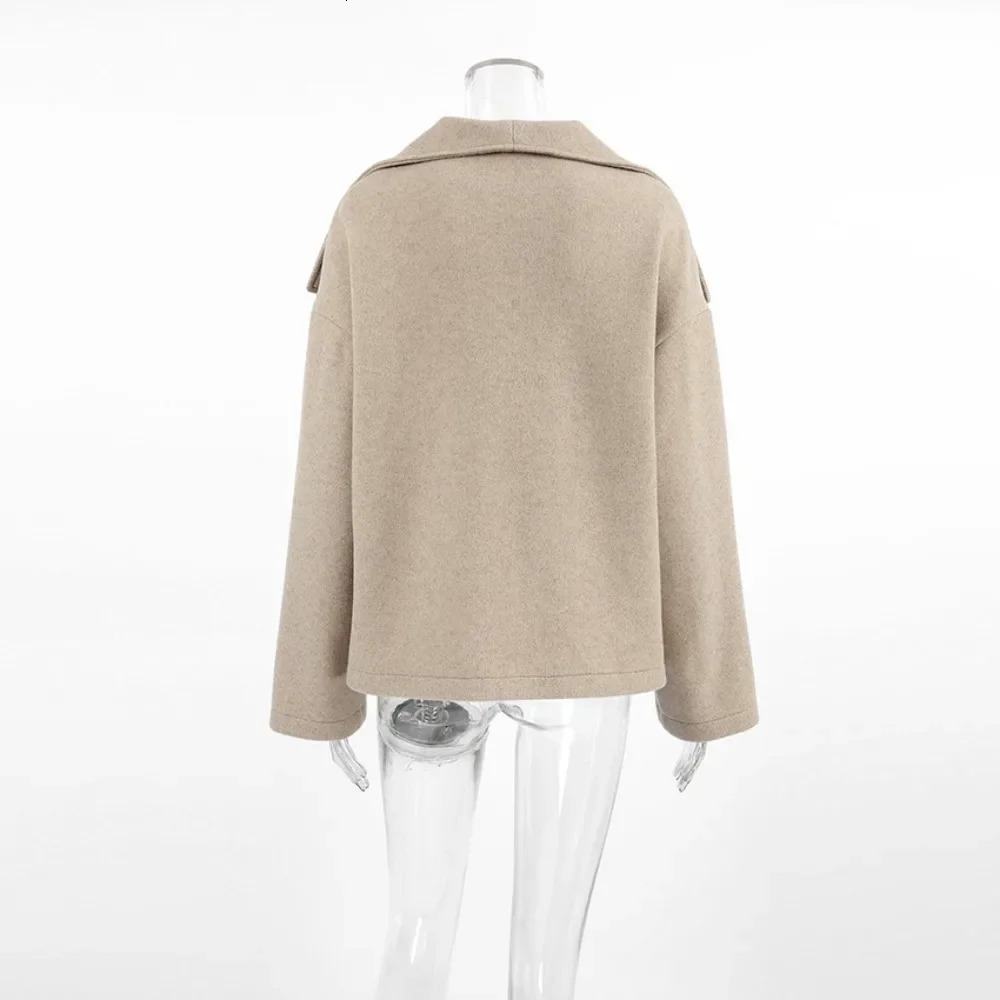 Autumn and Winter Womens Woolen Coat Fashion Retro Collar Loose Casual Temperament Cotton Blend Warm Windproof Woolen Coat 241204