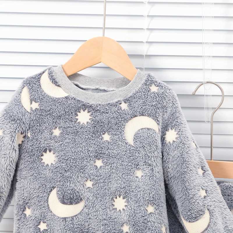 Pajamas Baby Boys Autumn/Winter Plush Night Fluorescent Home Fur Warm Pajama Set Fashionable and Comfortable Child Accessories H241205W80T