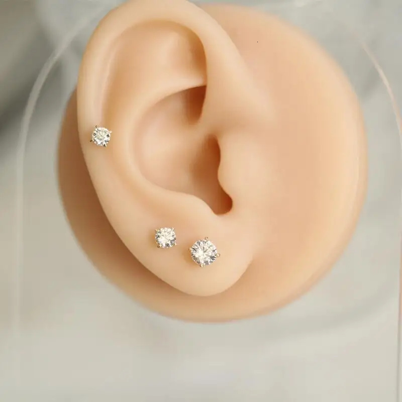 GOLD Tutu 14K gold inlaid shiny zircon mini four claw six claw female screw kj2162 241205