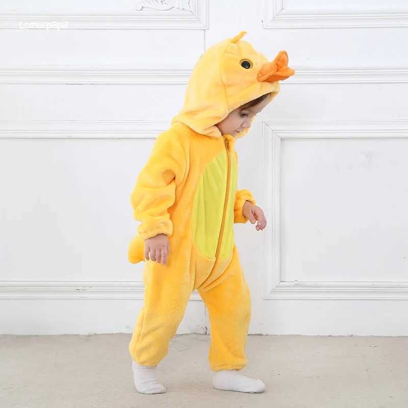 Pajamas Duck Romper Baby Warm Jumpsuit Boys Girls Winter Outfit Toddlers Halloween Animal Suit Funny Onesie Festival Party Bebe Clothes H241205