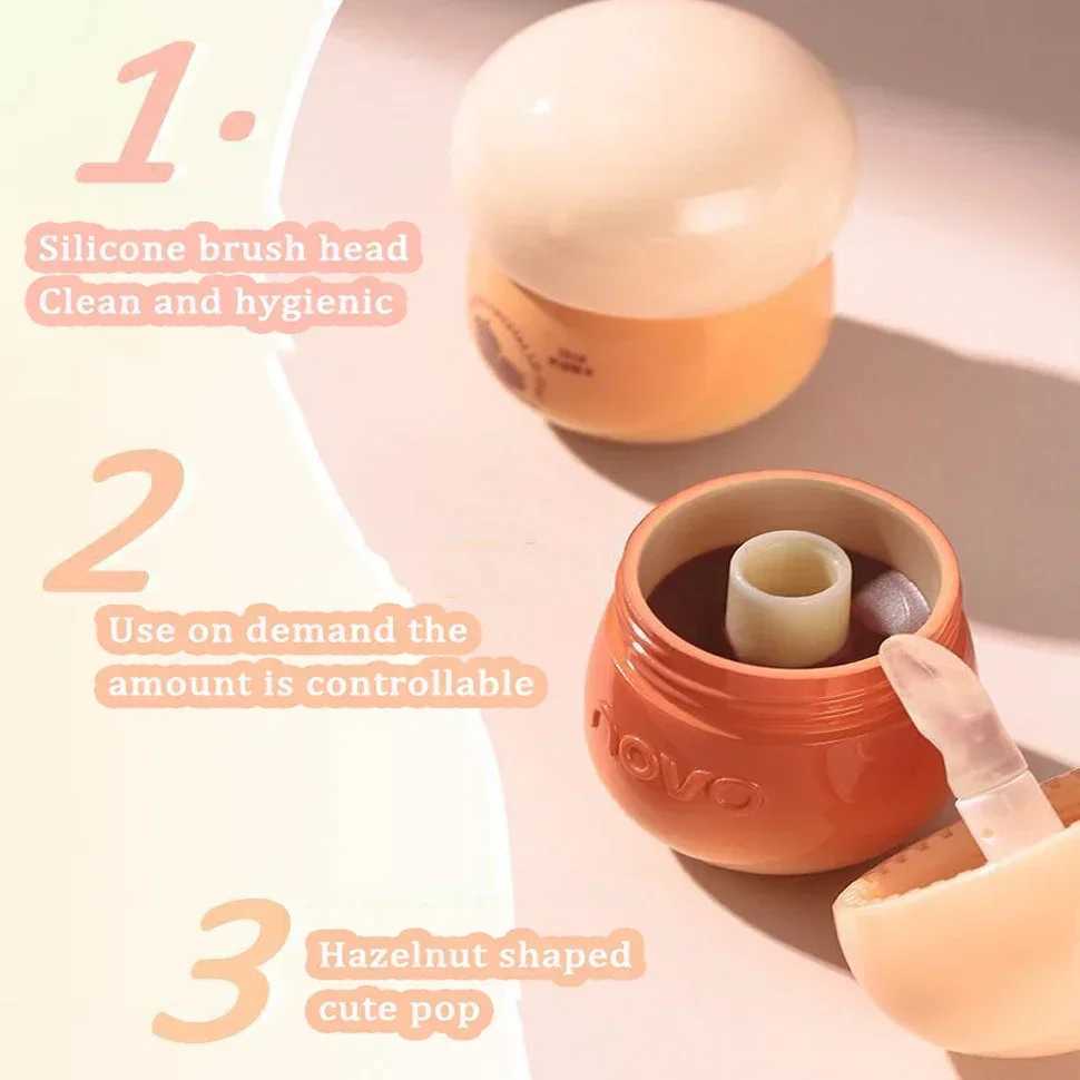 Moist Crystal Jelly Lip Gloss Mirror Water Lipstick Cute Mushroom Shape Lip Makeup Waterproof Lasting Pumpkin Peach Lip TintXJ241205