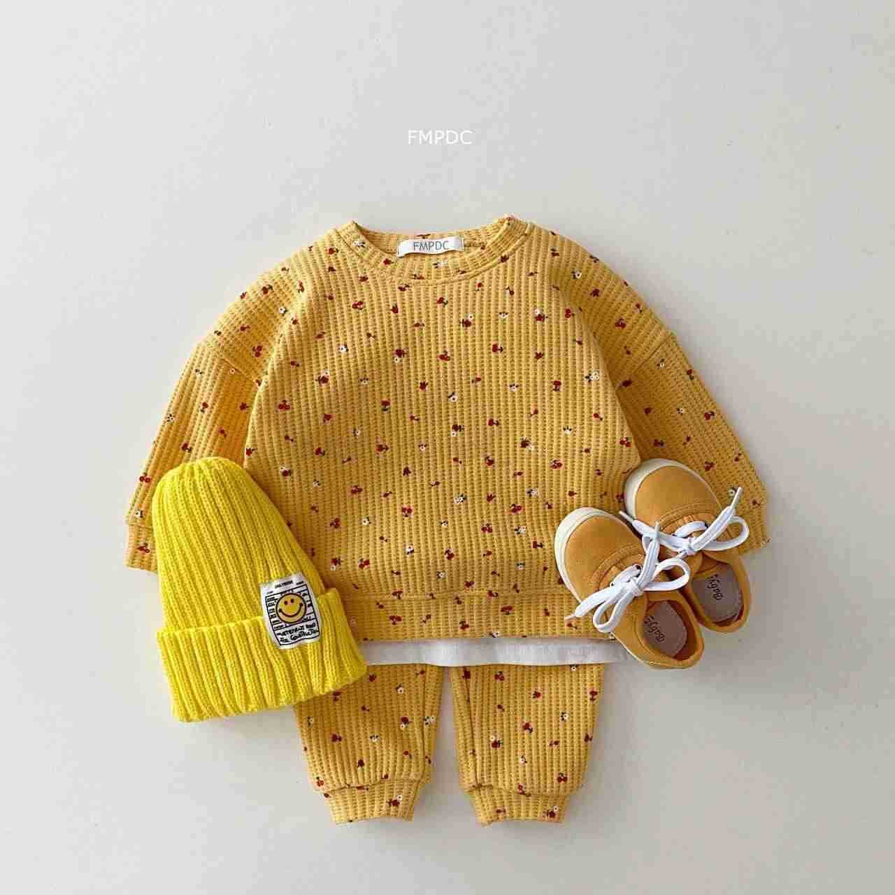 2022 New Toddler Kids Waffle Cotton Clothes Set Many Fruits Print Sweatshirt + Casual Pants 2pcs Boys Suit Baby Girl OutfitsXJ241205