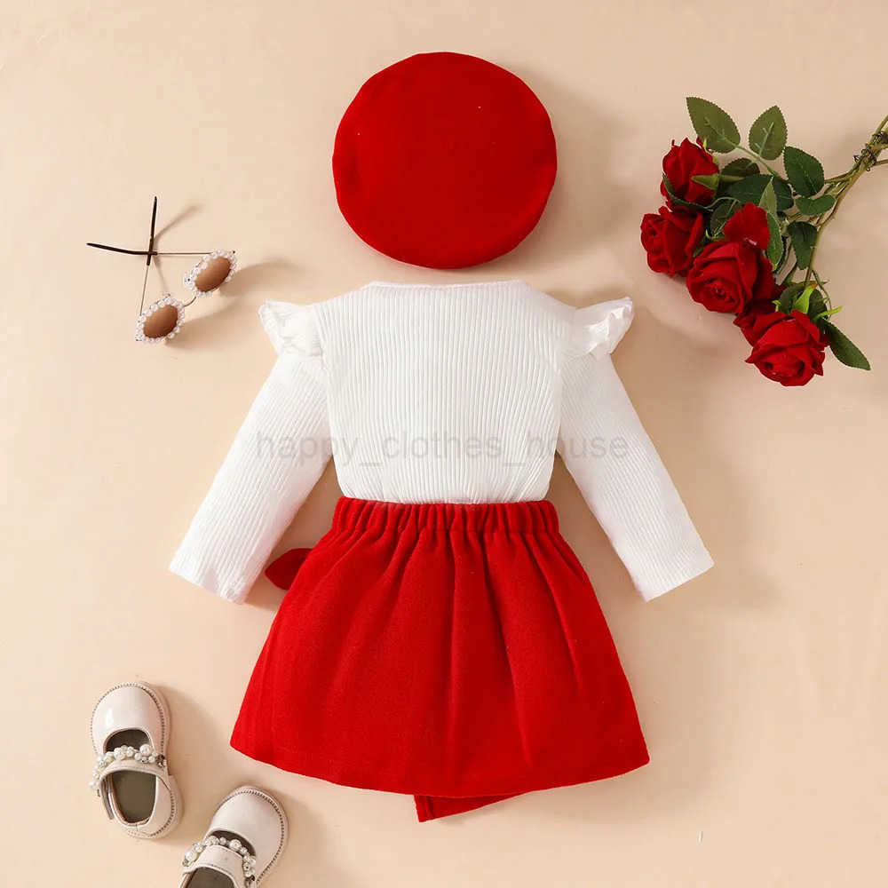 Baby Girls Clothes New Year Set 0-3Y Long Sleeve Big Bow Top Irregular Skirt and Beret 3Pcs Toddler Christmas ClothesXJ241205