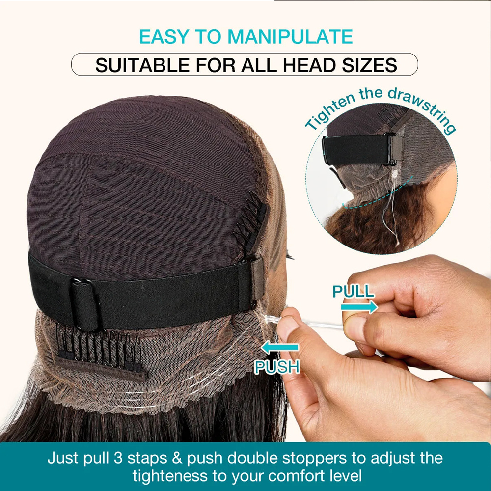 250 Density Invisible Strap Deep 360 Front Human Hair Water Wave Chocolate Brown Lace Frontal Glueless Wig