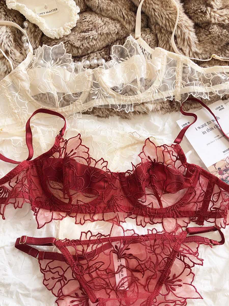 French Underwear Set Sexy Lace s Embroidery Bra Set Women Intimates Summer Ultra Thin Breathable Bralette Lingerie PantiesXJ241205