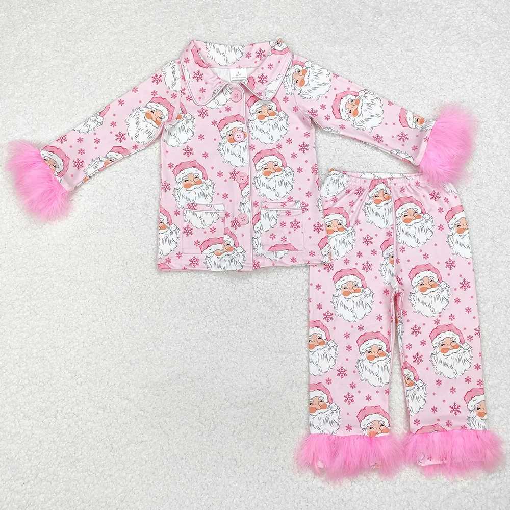 Pajamas New Fashion Kids Designer Clothes Girls Christmas Santa Claus Fur Long Sleeve Tops Pants Sets Toddler Baby Girls Pajamas Outfits H241205