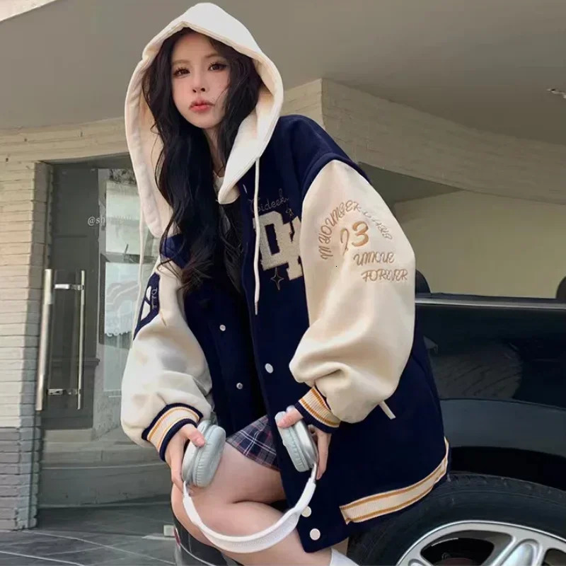 American Retro Letter Embroidered Jackets And Coats Women Y2K Street Hip Hop Trend Baseball Uniform Harajuku Loose Casual Jacket 241205