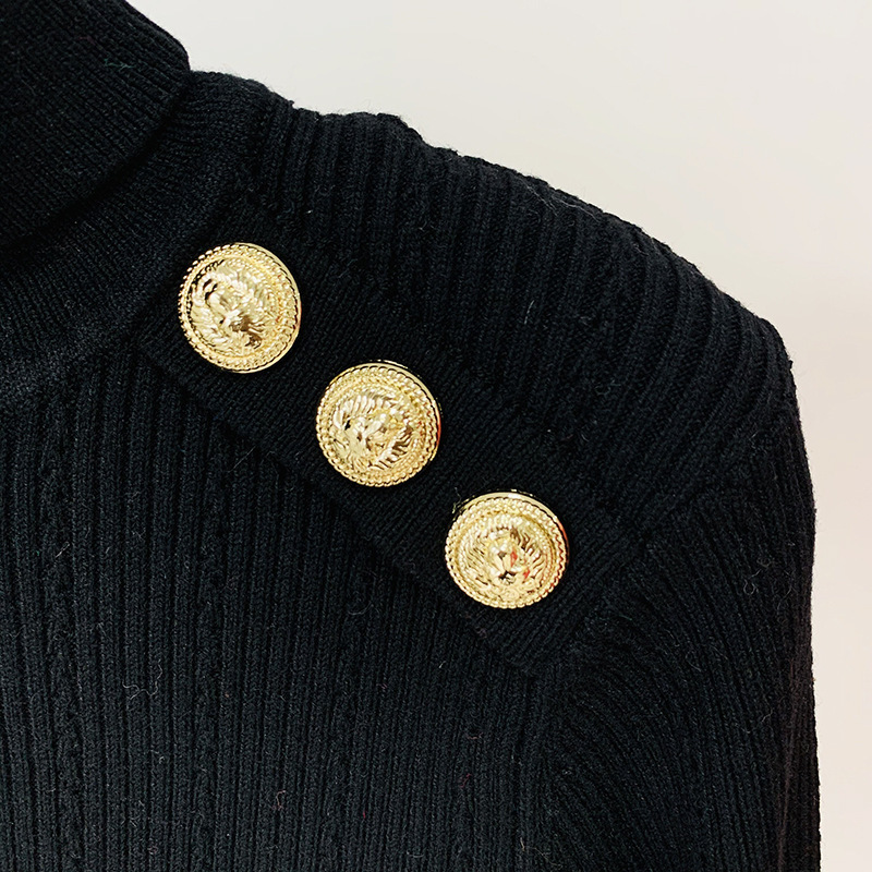 Spring And Autumn New Button Turtleneck Long-Sleeved Bottoming Shirt Women's Slim Fit Pullover Sweater Top