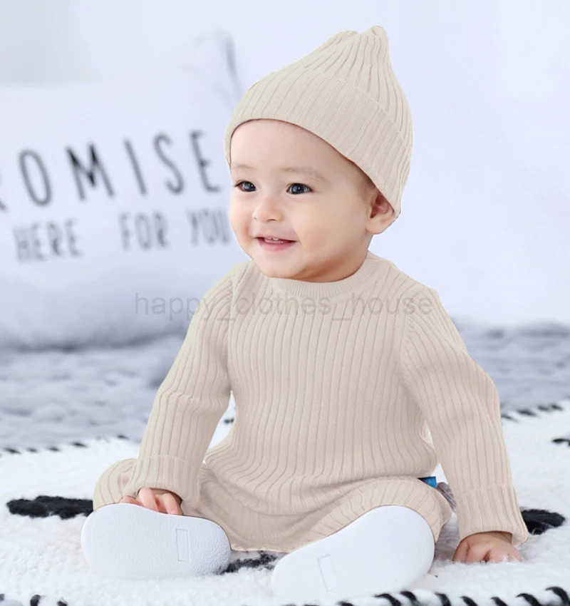 3pcs Sweater Sets Baby Boy Clothes Sets Kids Boys Girls Autumn Winter Knit Clothing Suit Newborn Toddler Outfits Tops Hat PantsXJ241205