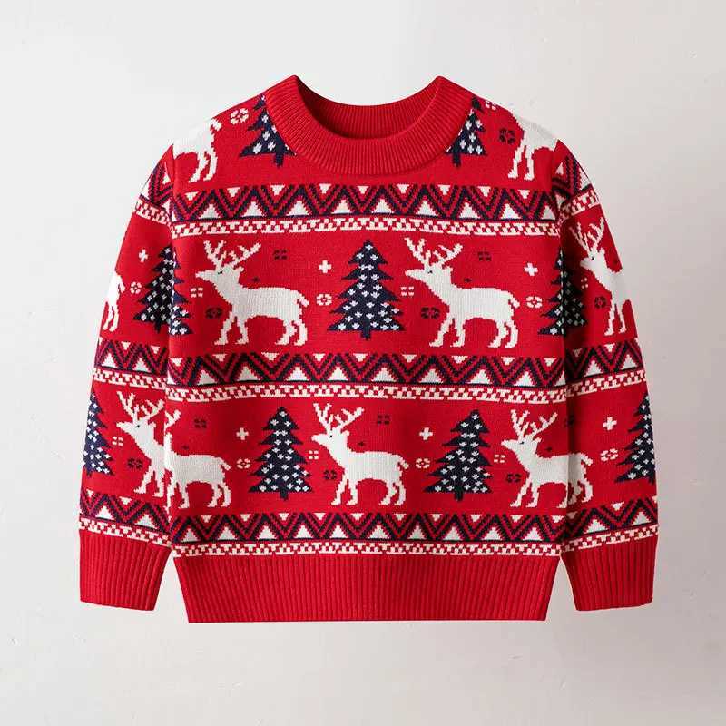 Girl and boy Christmas sweater winter reindeer zipper childrens sweater warm knit zipper baby clothing for children W241205