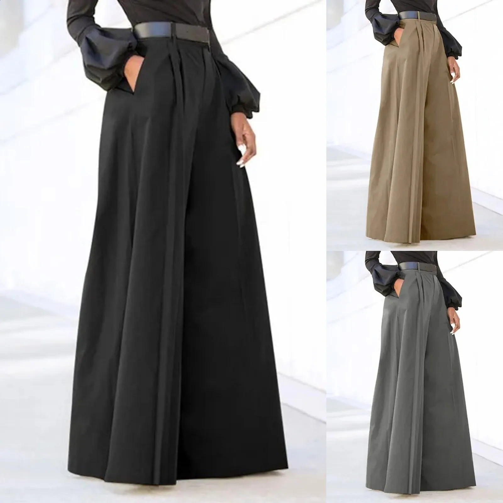 Fleece Pant Pants For Women Casual Palazzo Wide Leg Loose Cropped Comfy Baggy Trousers With Pockets Fashion 241205Z