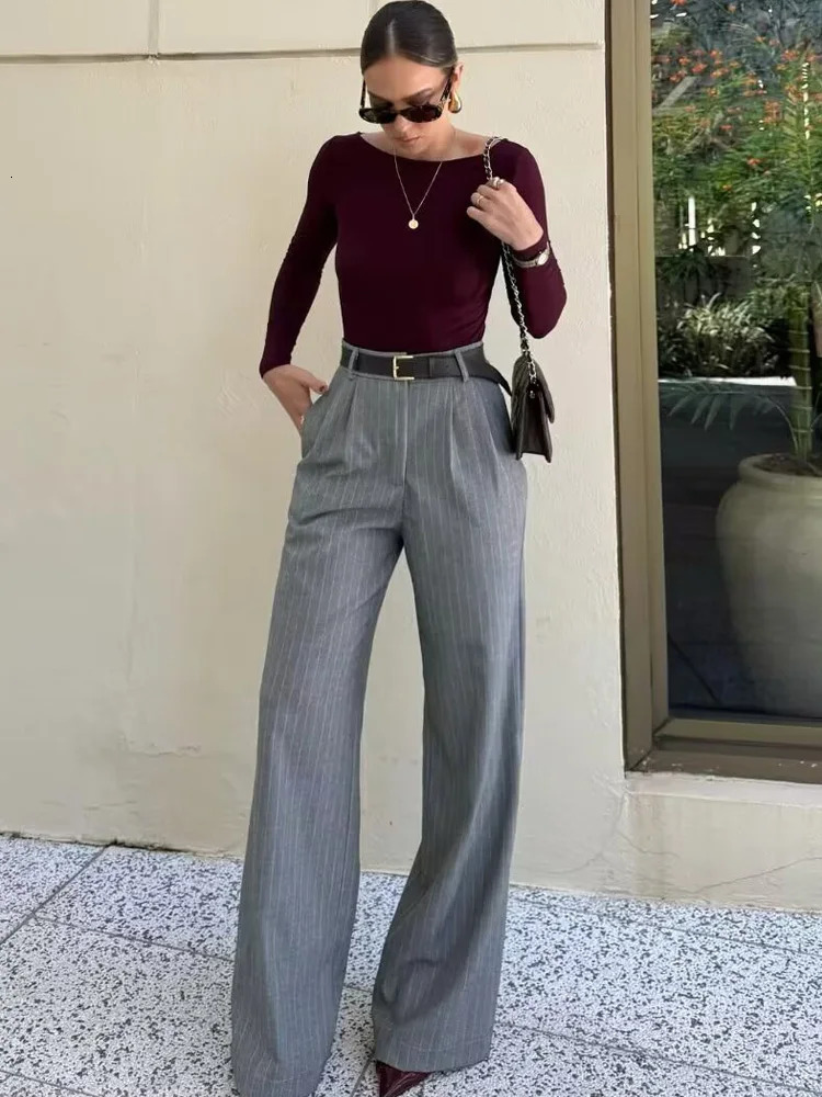Y2K TRAF 2 Colors Women Pants 2024 Spring Summer High Waist Wide Leg Loose Trousers Ladies Casual with Pleated Long Pant In 241204