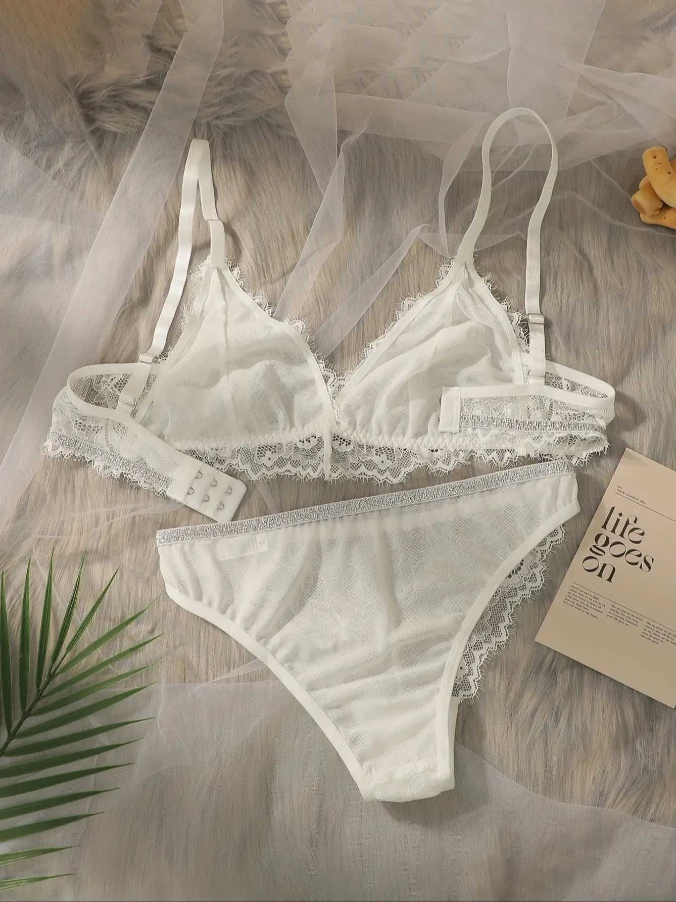 Viomisha Sexy Lingerie Set Woman Lace Transparent Underwear Fairy Embroidery Brief Sets Delicate Bra Kit Push Up Breves SetsXJ241205