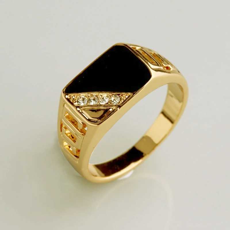 Classic Size 5-12 Mens Rhinestone Ring Fashion Jewelry Gold/Silver Colored Black Enamel Mens Finger Titanium Stainless Steel Ring W241205