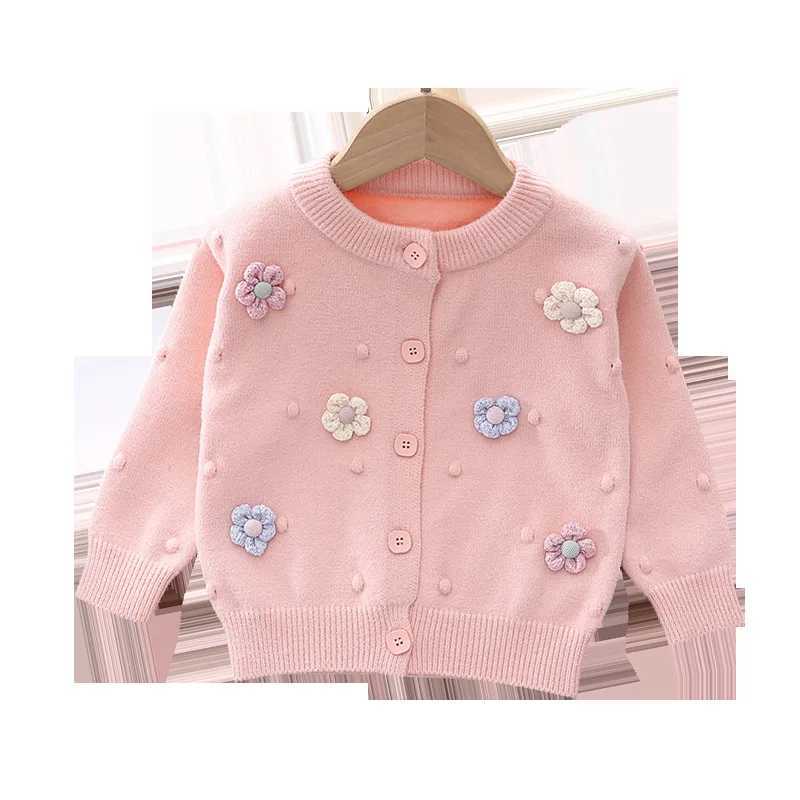 Childrens sweaters Polka polka dot handmade flower knitted childrens clothing for girls childrens cardigans wool sweaters for girls winter clothing W2