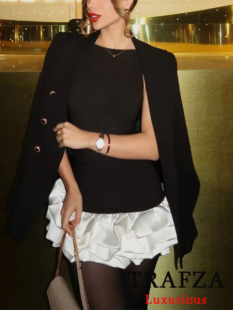 TRAFZA Vintage Chic Sexy Women Dress Solid Cami Sleeveless Backless Mini Party Vestidos Fashion Autumn Winter Dress 241205