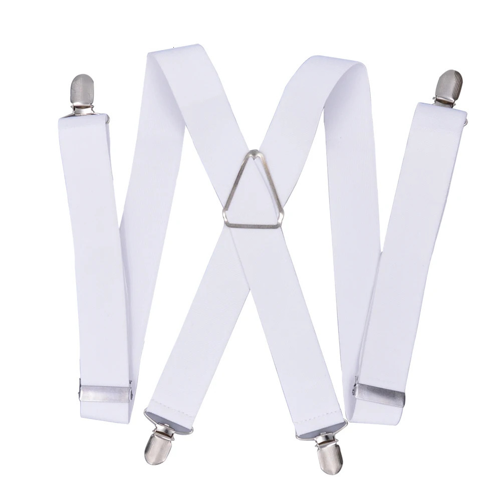Heavy Duty Big Size Suspenders big Men Adjustable Elastic X Back Pant Suspender for Trousers 55 Inch Clips on white 241122