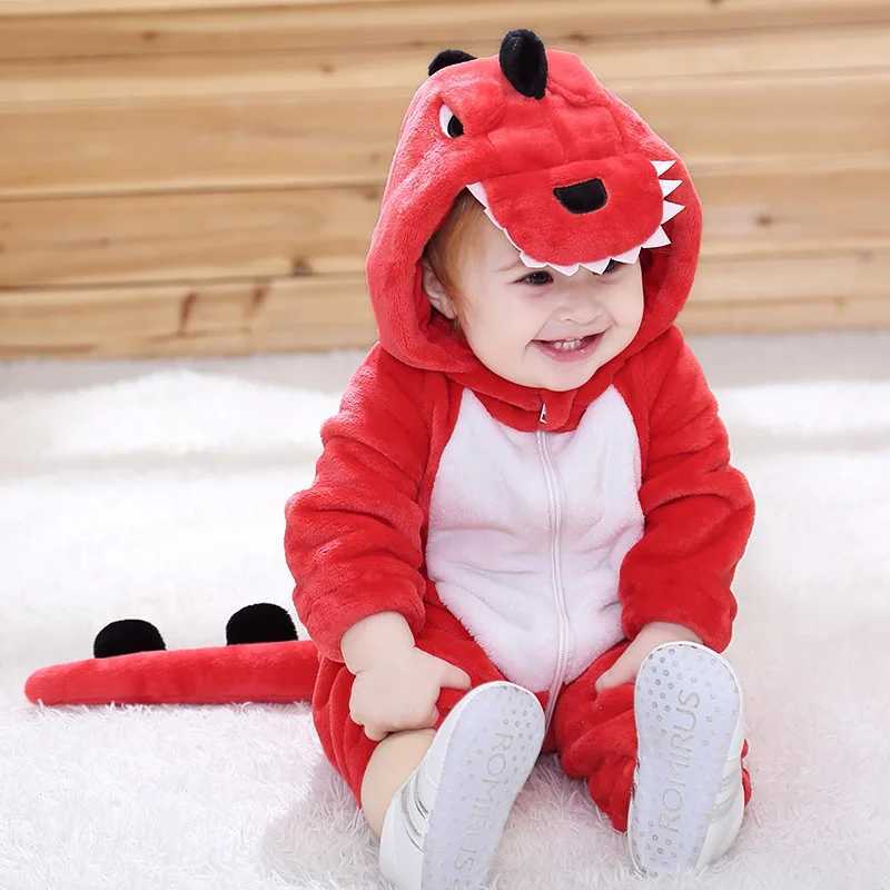 Pajamas Baby Dinosaur Rompers Cartoon Onesies Halloween Animal Costume Toddler Twins Boy Girl Winter Clothes Flannel Cute Kigurumis 2023 H241205