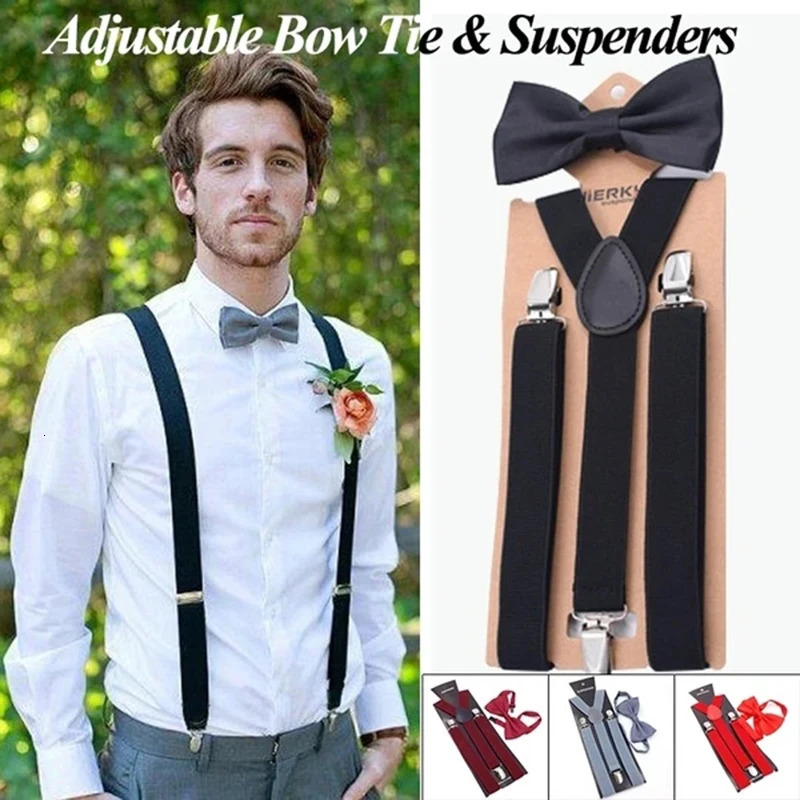 Suspenders Bowtie Sets Men Boys Party Wedding YBack Shirt Braces Butterfly Belt Bow Tie Suit Accessories Gift 241122