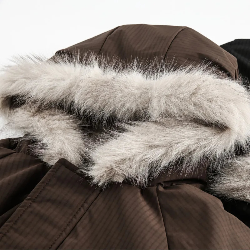 PFNW unisex winter warm fur collar hooded bedding jacket trend brown loose leather cover short cotton padded jacket 241202