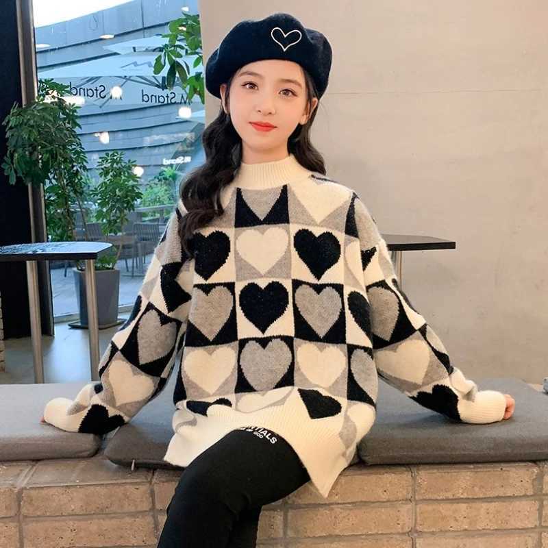 Girls Sweater Thickened 2024 Autumn/Winter New Childrens Fashion Knitted Top Girls Winter Clothing 7 8 10 12 Years Old W241205