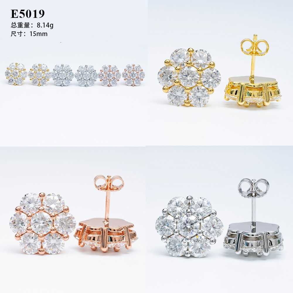 New S sier 5.0mm moissanite full flower studded hip-hop minimalist and personalized earrings