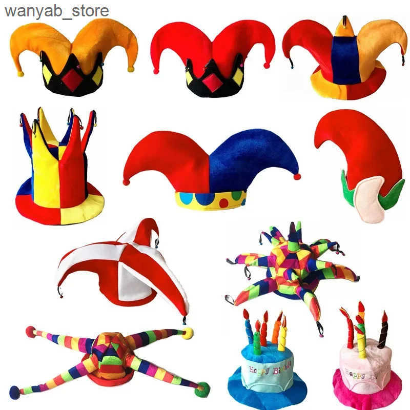 Cloches Adult mens polka dot clown hat birthday cake party hat performance props Christmas elf Halloween costume role-playing L240910