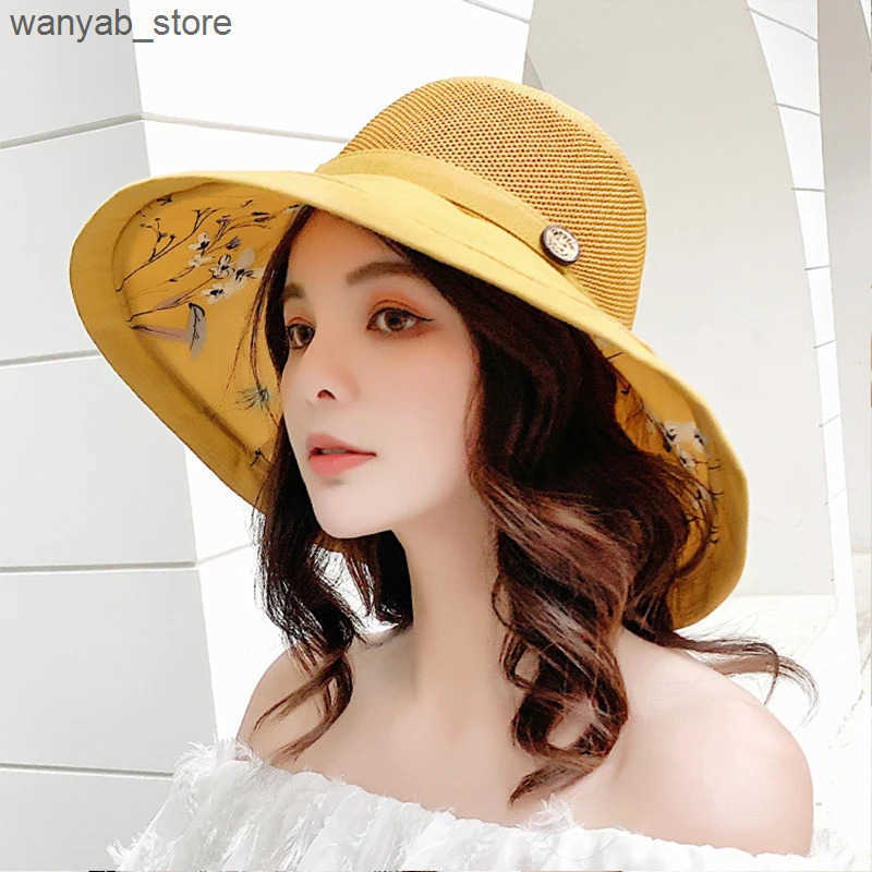 Cloches K116 womens bucket hat Panama fashion sun umbrella breathable fisherman protective hat summer hat beach sun hat breathable L240910
