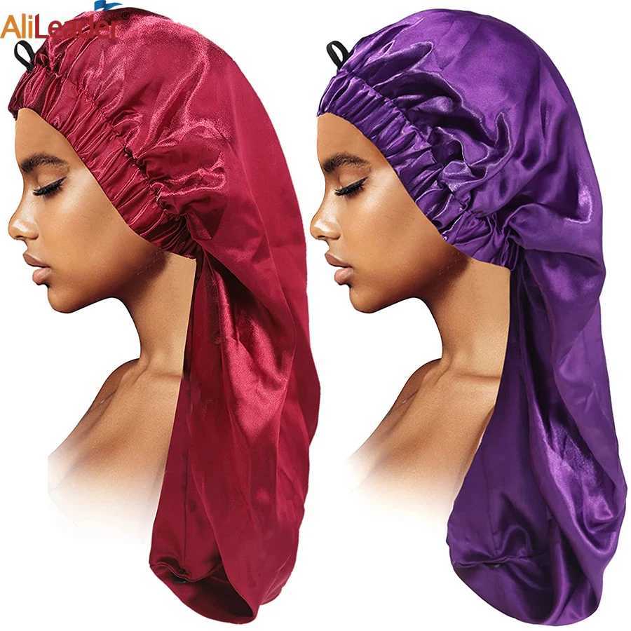 Long Satin Bonnet Sleep C Adjustable Buckle Hair Care Head Cover Bonnet Soft Elastic Satin Night Sleep C For Women Silk CXJ241205