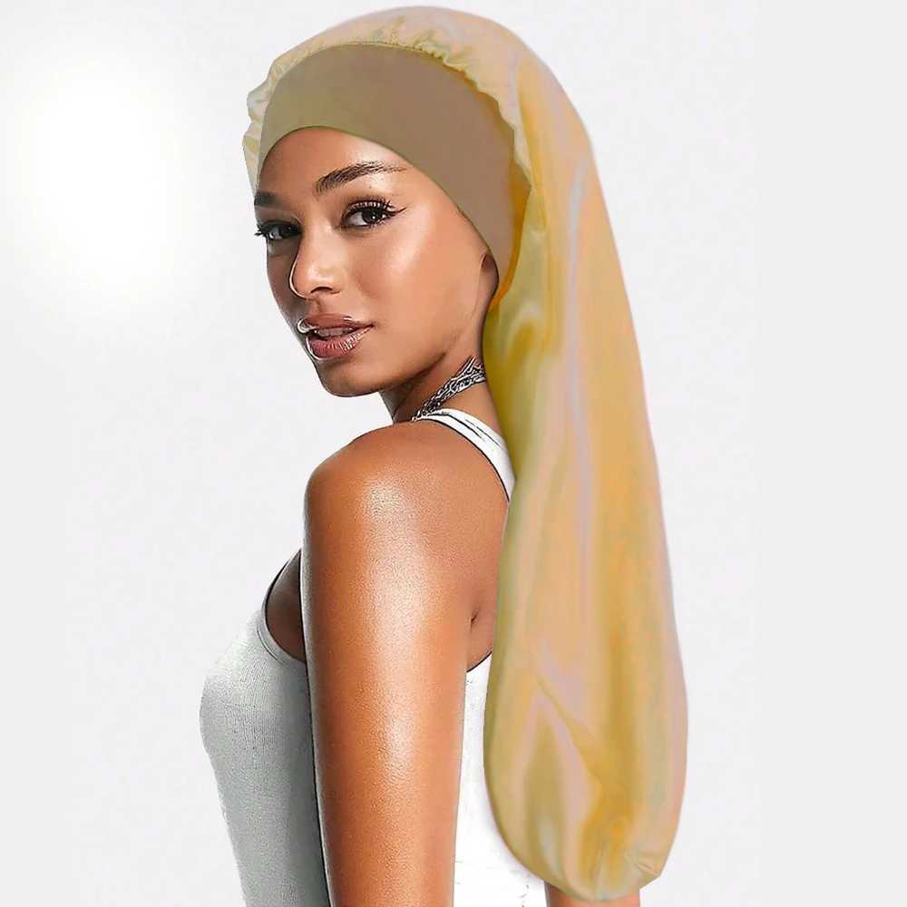 Soft Black Satin Hair Bonnet for Sleep Shower - Elastic Comfortable Wr for Hair Protection and Style PreservationXJ241205