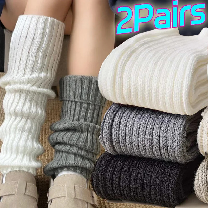 2 Pairs Lolita Leg Warmers 405070cm Women Socks Knitted Warm Foot Cover White Black Warmer Autumn Winter Boot Cuffs Stockings 241204