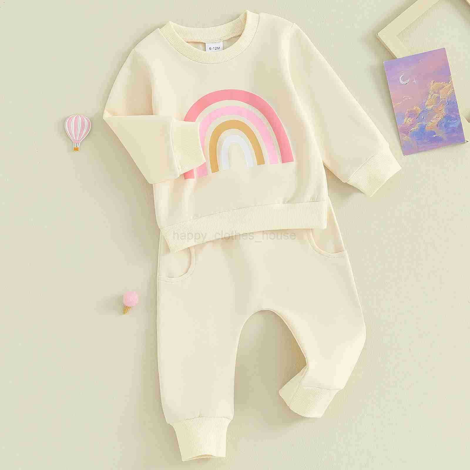 Pudcoco Infant 2PCS Baby Girls Fall Outfits Long Sleeve Rainbow Print Sweatshirt + Pants Set Toddler Clothes 3M-3TXJ241205