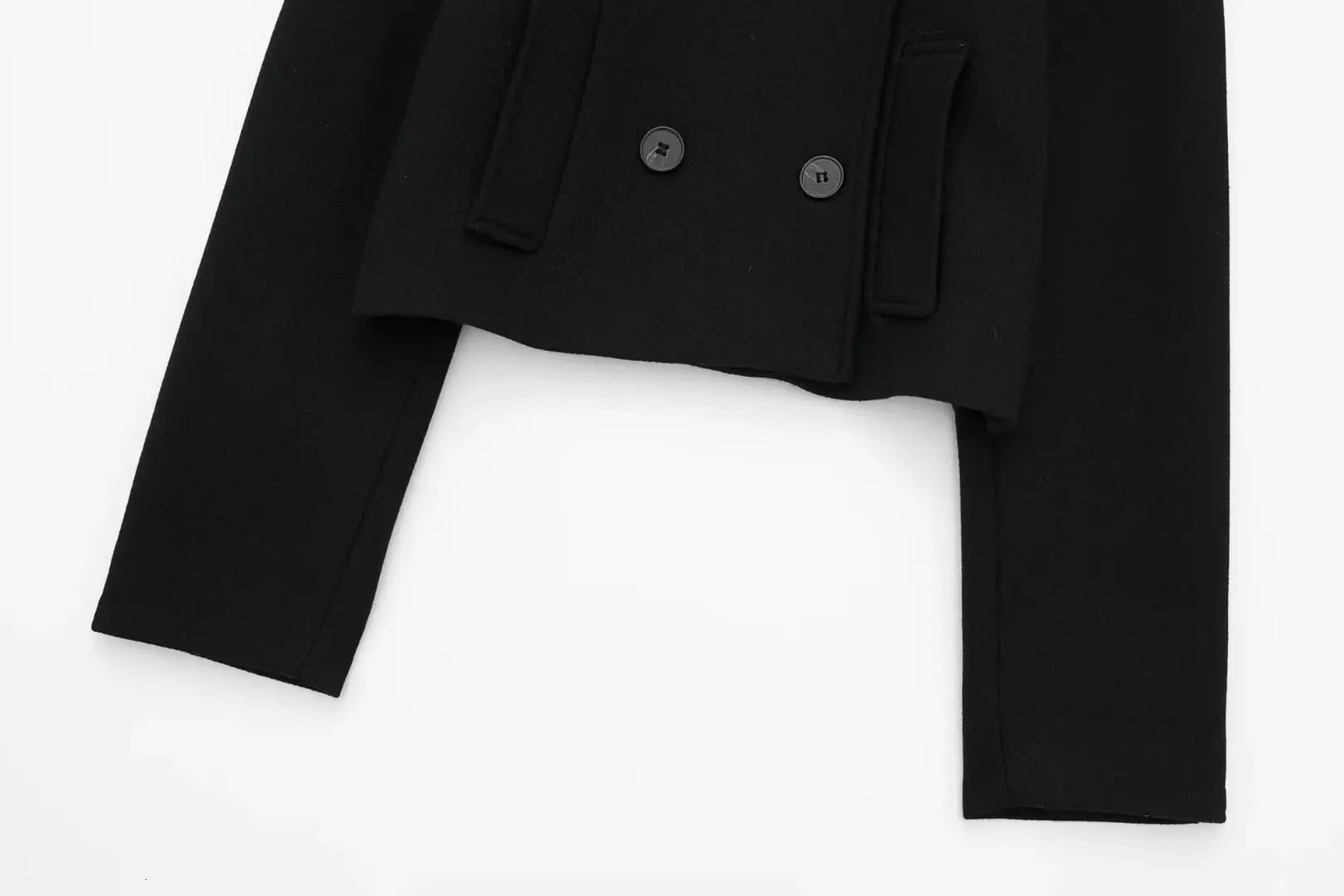 TRAF Black Tweed Cropped Jackets for Women Double Breasted Coat Woman Winter Long Sleeve Womens Jacket Autumn Outerwears 241205