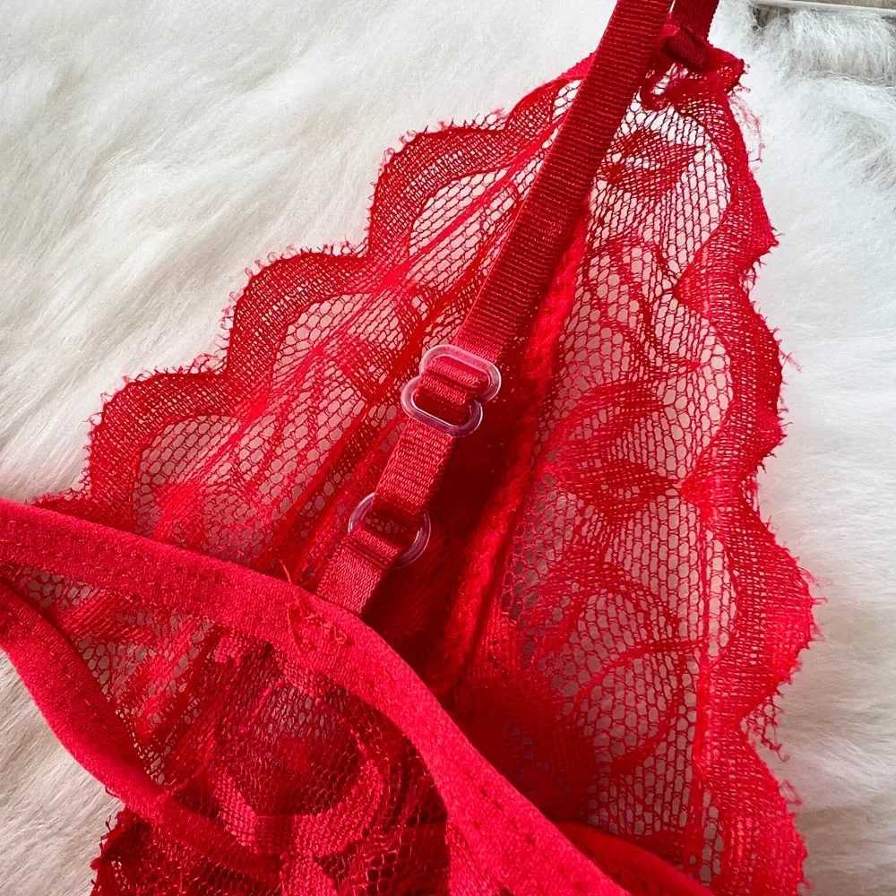 LLGIO Women Transparent Floral Lace Bra Brief Suit Fashion Tight Erotic Underwear 3 Piece Sexy Intimate Lingerie Stocking SetXJ241205