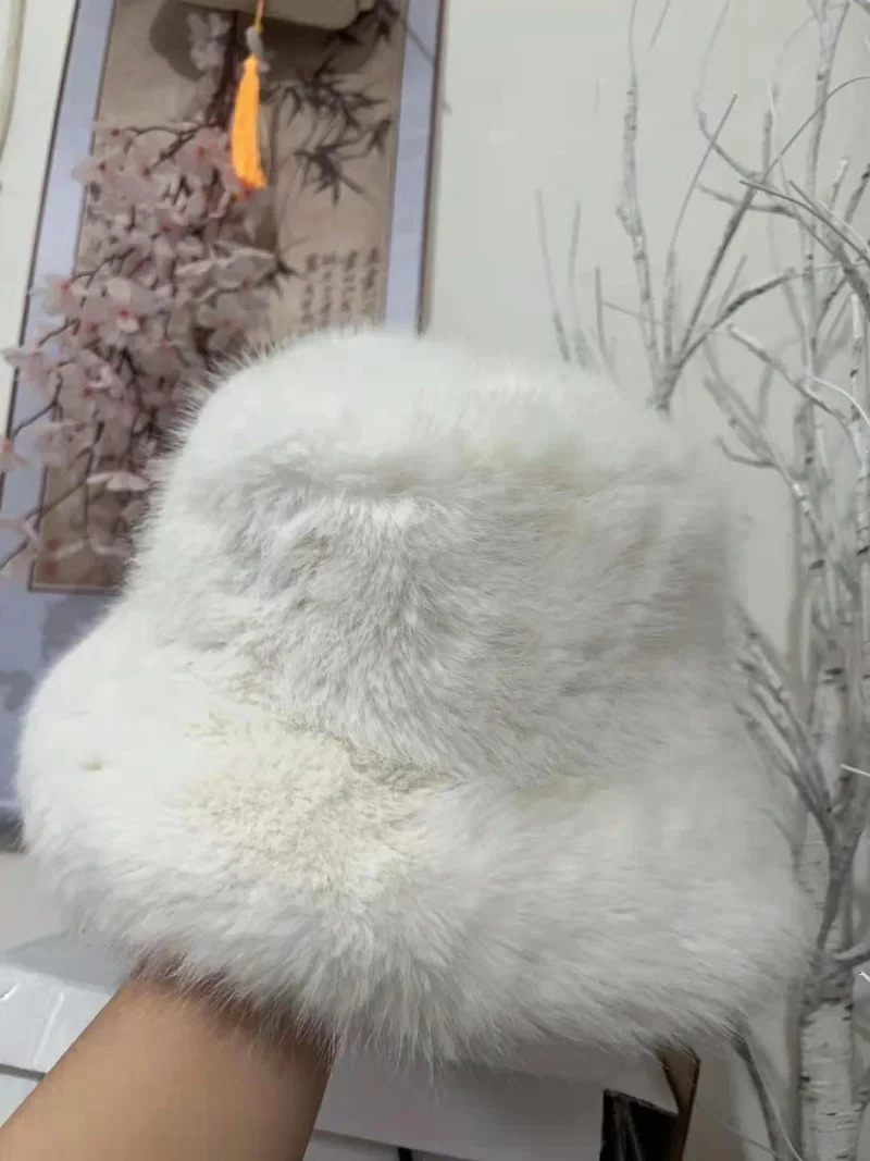 Korean style Kawaii white fluffy winter hat Harajuku womens clothing Emo aesthetic warm winter bucket hat Y2k accessories Kpop 241205
