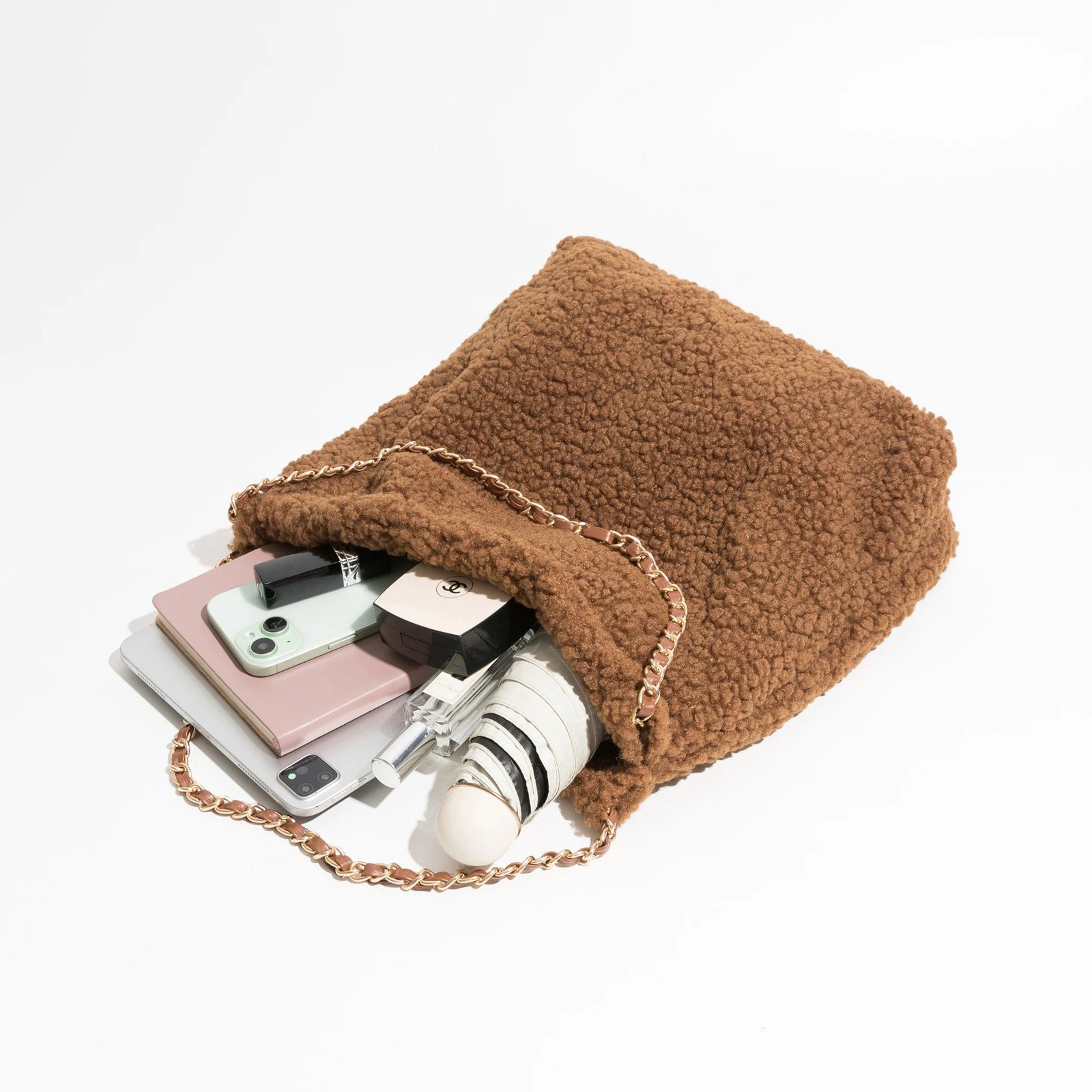 Mabula Womens Fashion Plush Shoulder Bag Large Capacity Bucket Bag Casual Cross Body Bag Womens Handbag and Wallet 241205