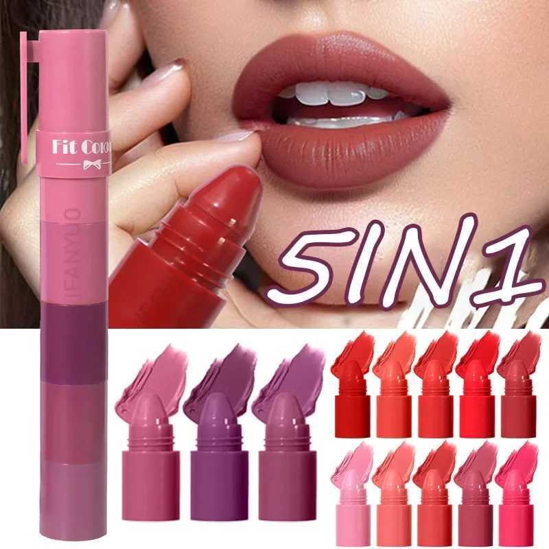 5 Sections Mini Lipstick Set Matte 5 Colors Lipstick Combination Velvet Peach Cherry Fruit Lip Pigment Non-stick Lip Gloss KitXJ241205