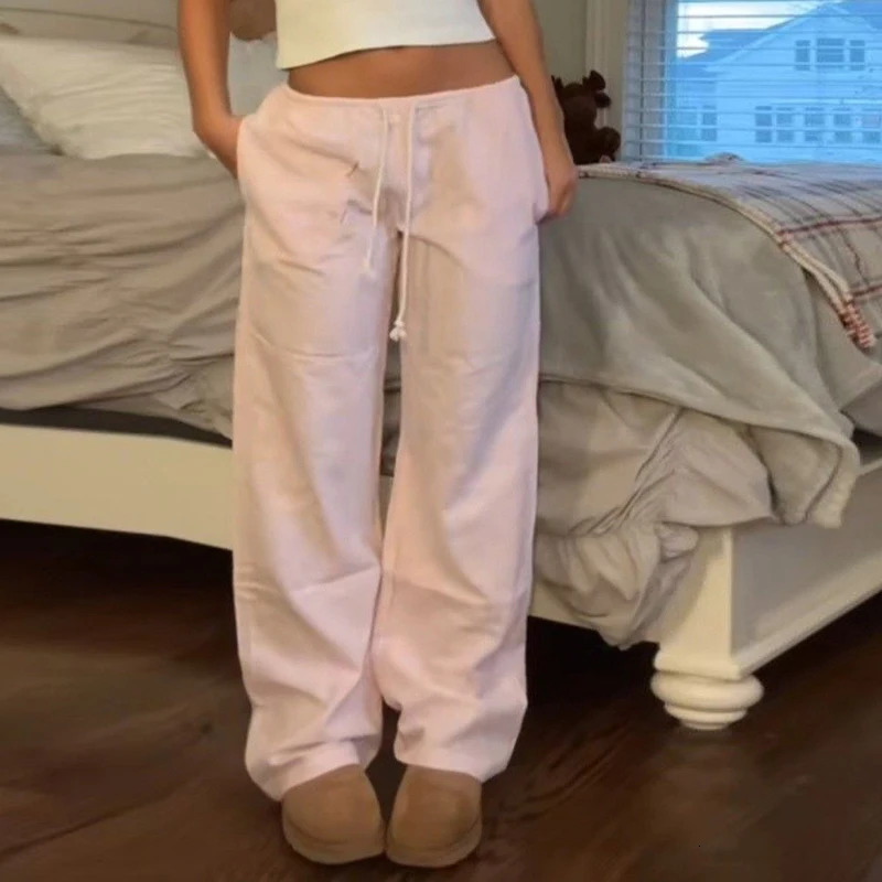 Comfy Loung Pants Streetwear Casual Tie Up Waist Wide Leg Trousers Y2K Vintage Striped Loose Pants Women Pajamas Sleepwear 241204