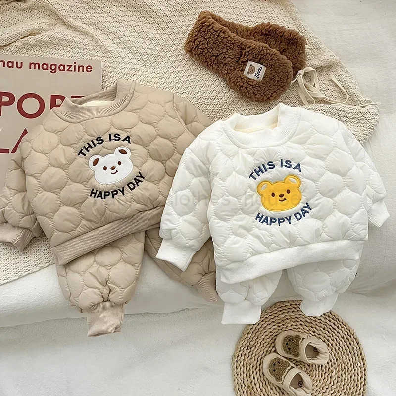 Winter Baby Clothes Set 2pcs Korean Sle Bear Plush Thick Baby Boy Girls Clothing Long-sleeved Cotton Casual CostumeXJ241205