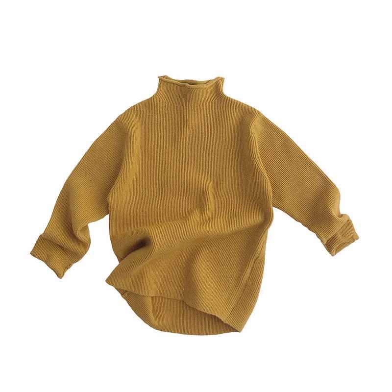 Childrens Sweater Autumn New Baby Girls Solid Knitted Turtle Neck Sweater Fashion Boys Casual Zipper Childrens Bottom Knitted Top W241205