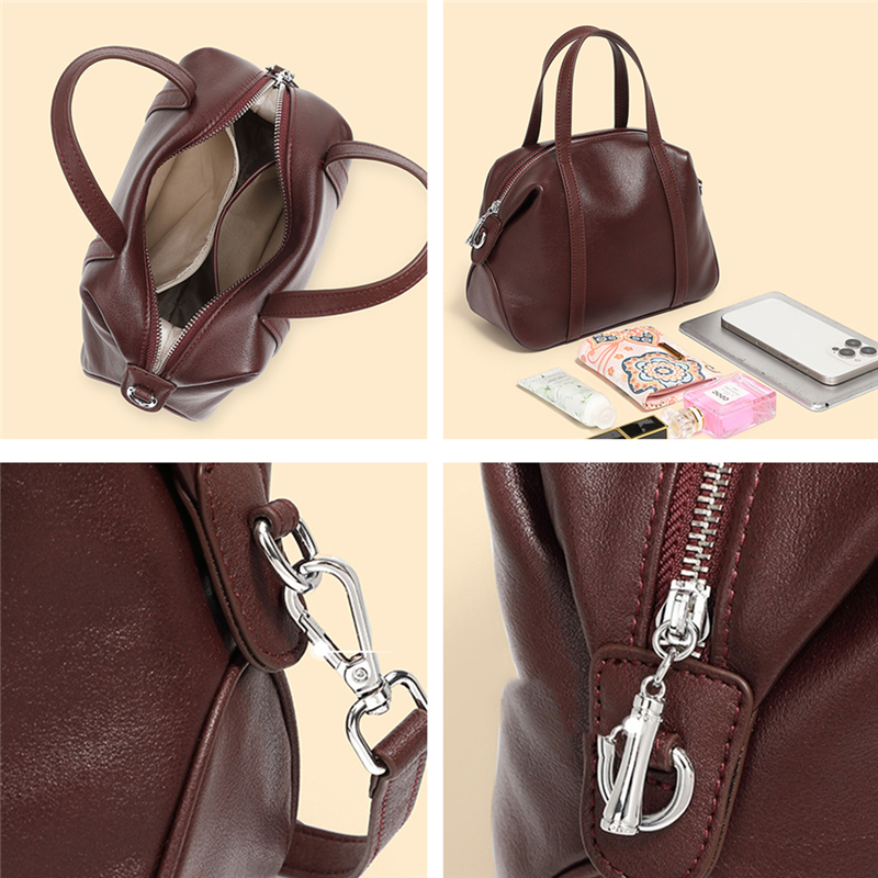 Toptrends Cow Genuine Leather Pillow Small Shoulder Crossbody Bags For Women 2025 Designer Boston Tote Ladies Handbags