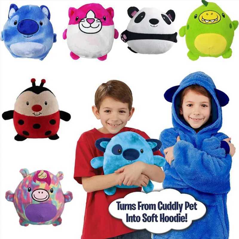 Pajamas Childrens Hoodie Kids Boy Girl Pet Folded Plush Doll Hooded Blanket Sweatshirt Shape Fleece Cartoon Pajamas Coats For Gift H241205