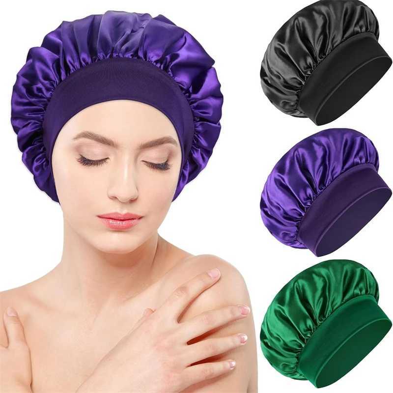 New Womens Solid Wide Brimmed Sleeping Hat Elastic Band Unisex C Wide Bonnet Night for Hat Hair Face Care Bathroom ProductXJ241205