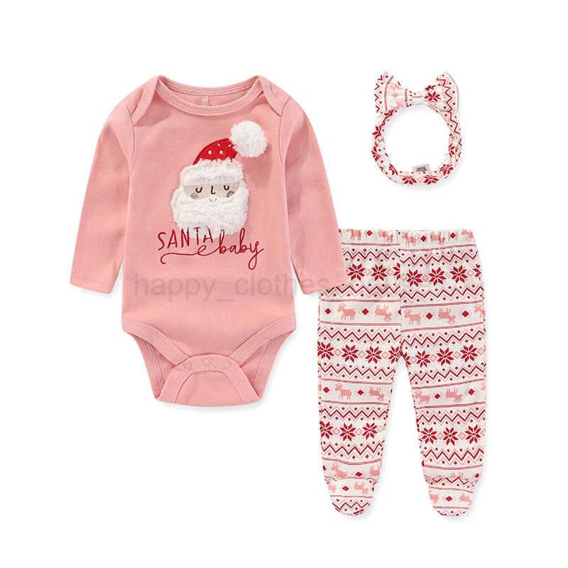 Fashion Christmas Cute Newborn Long Sleeve Bodysuits+Pants+Headband Baby Clothing Set Infant GiftXJ241205