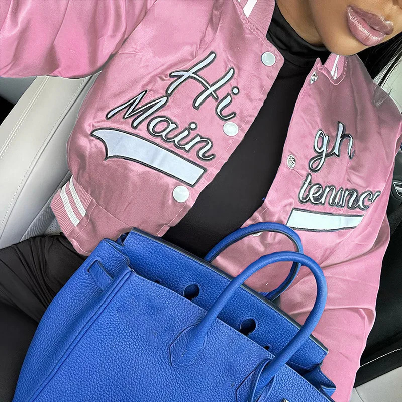 Letter Embroidery Warm Short Baseball Jacket Women Casual O-neck Slim Vintage Cropped Coat femal Top Streetwear Clothing 241205