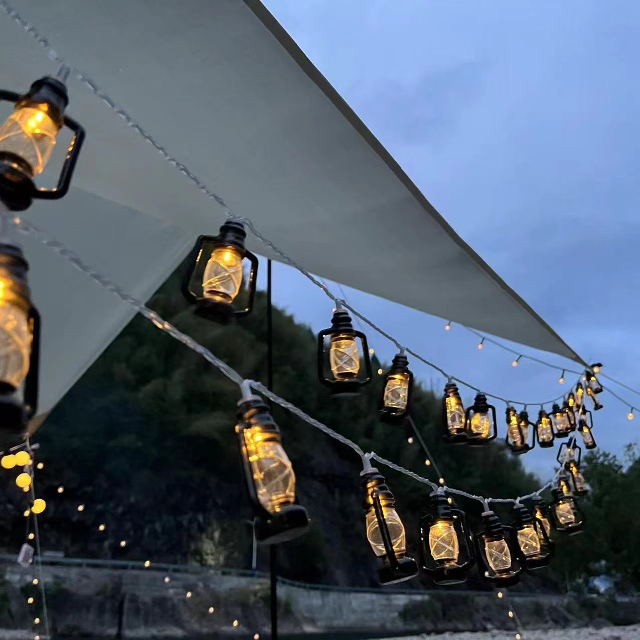 Outdoor Decoration Vintage Kerosene Bottle Lights Tent Canopy Decoration Camp Setup Colourful Light String