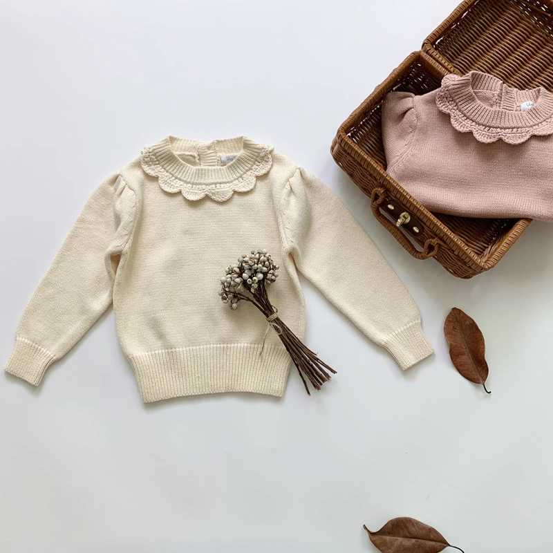 2024 Childrens Knitted Zipper Girls Long Sleeve Knitted Lace Sweater New Autumn Winter Baby Clothing Girls 1-7 Years Old W241205