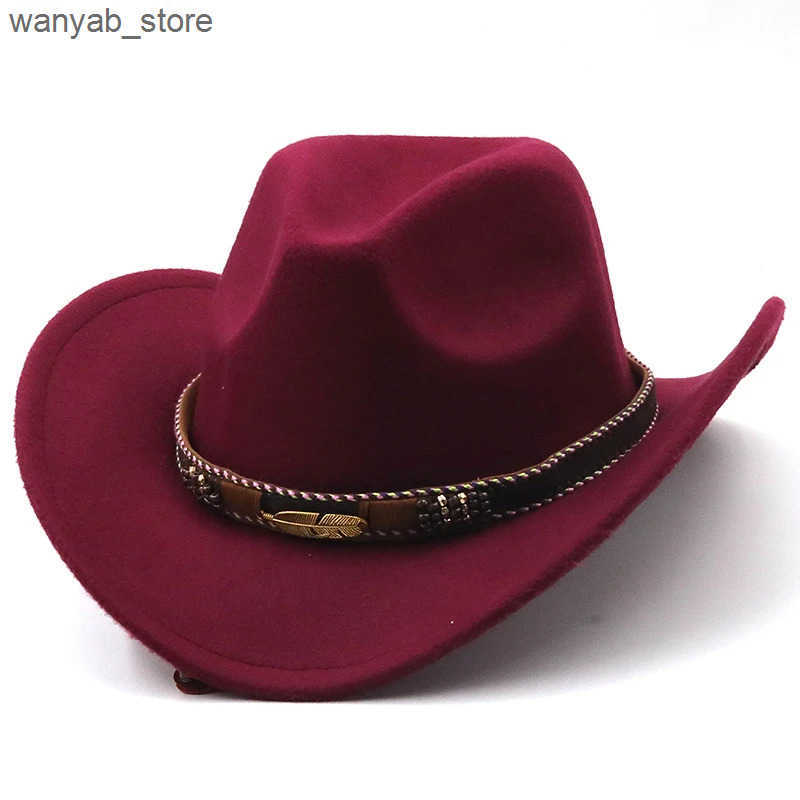 Cloches Wool Womens Western Mens Cowboy Hat Mens and Womens Jazz Cowboy Hat Leather Cloche Church Hat L240910
