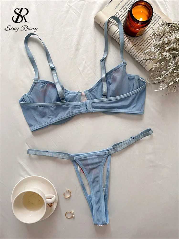SINGREINY Thin Sexy Bra Briefs Sets Women Sensual Floral Embroidery Lace Lingerie 2024 Fashion Mesh Transparent Underwear SuitsXJ241205