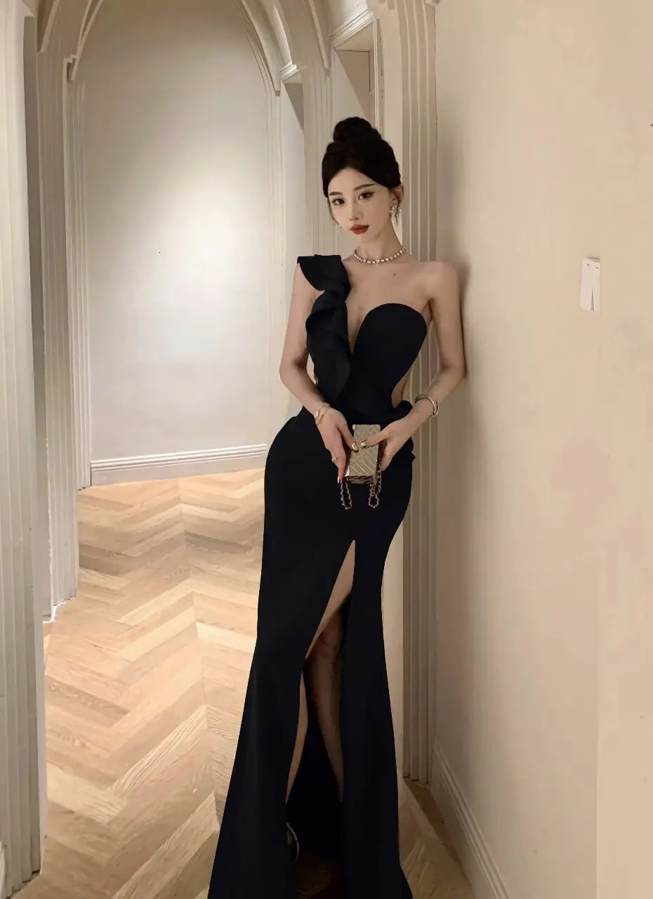 Elegant Fashion Wedding Evening Party Long Dresses for Women Sexy Split Sleeveless Slim Ladies Vintage Red Prom Female Clothing 241205